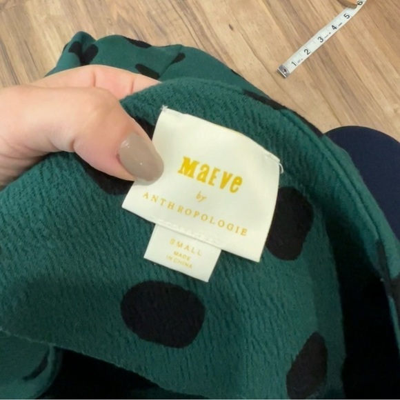 Maeve Anthropologie Green Black Polka Dot Pullover Top - Picture 9 of 10